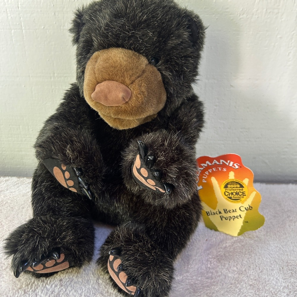 Folkmanis Black Bear Cub‎ Hand Puppet Plush Realistic Faux Fur 2831 NWT
